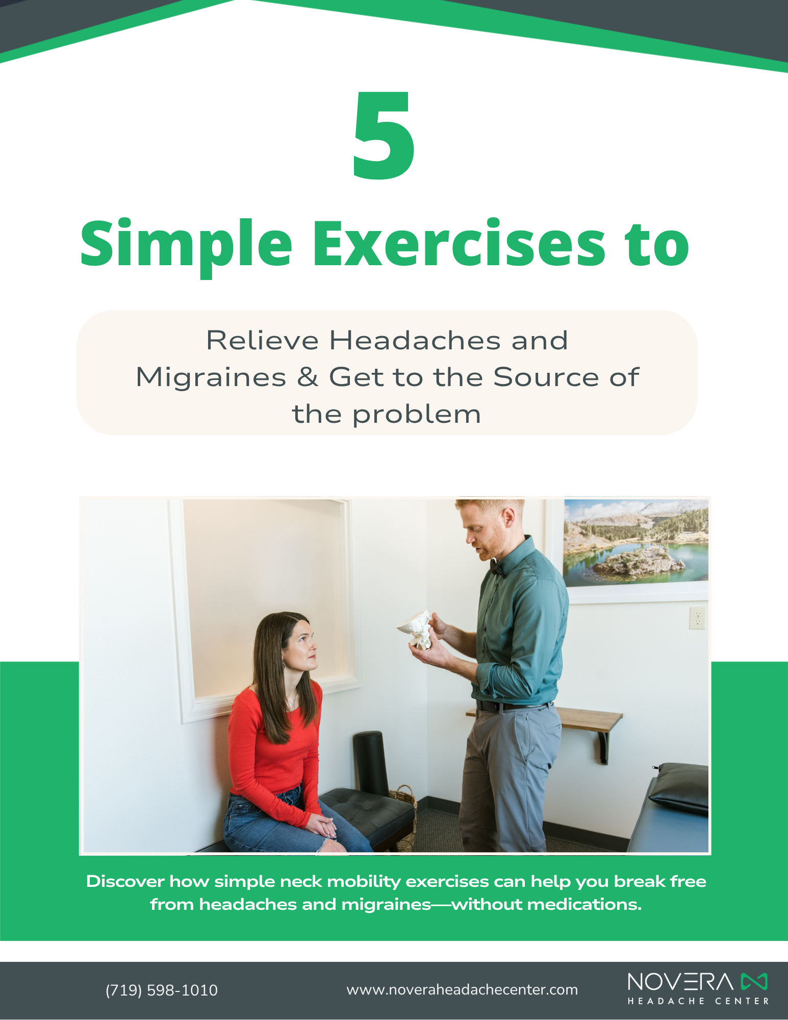 5 Exercise Image Sitting woman during neck mobility exercise for headache relief at Novera Headache Center, headache and migraine specialist in Colorado.